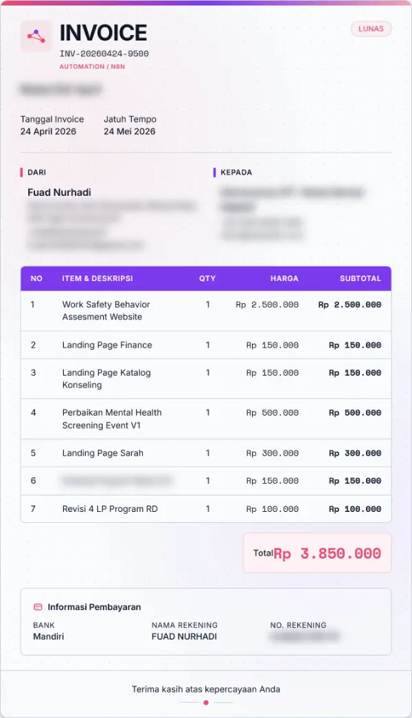 Invoice proyek automation, status lunas