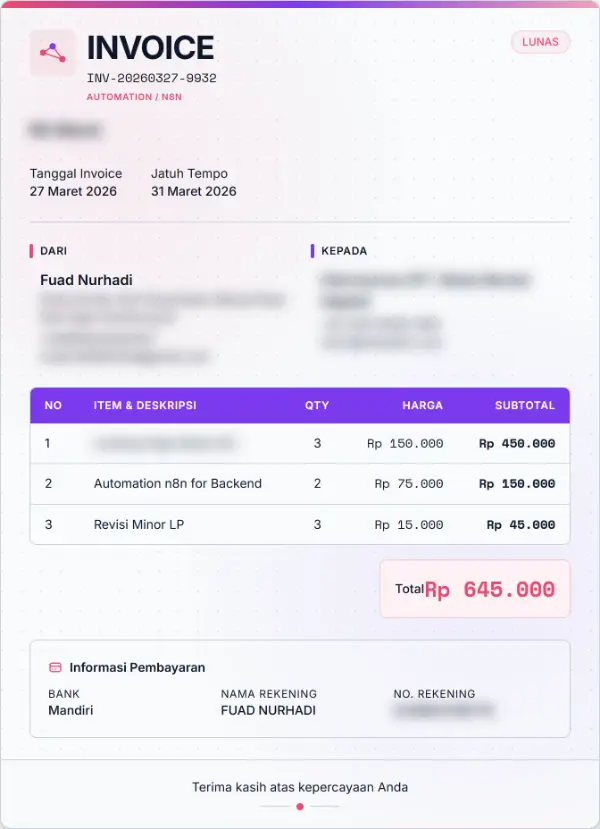 Invoice proyek automation, status lunas