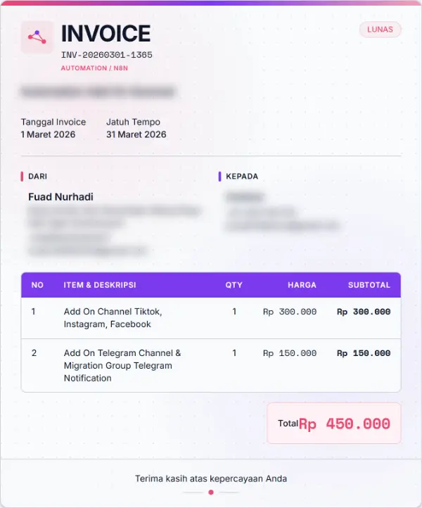 Invoice proyek automation senilai Rp 450 ribu, status lunas